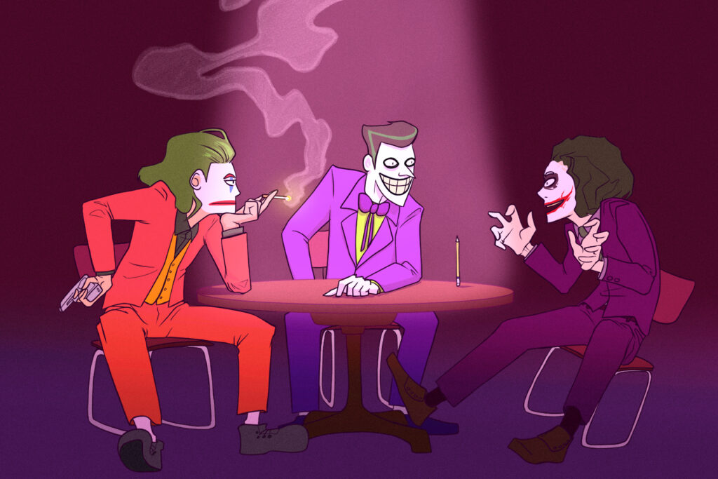 Three different Jokers hanging out together.