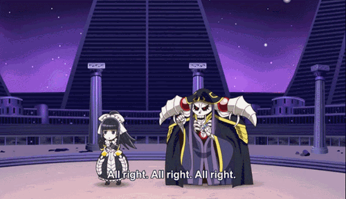 A skeleton man wearing a large blanket and a lady in a maid uniform.